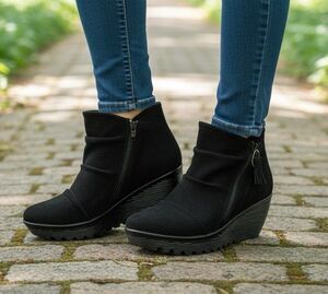Skechers Parallel Triple Thread Black Suede Leather Ankle Boots Zipper US 10